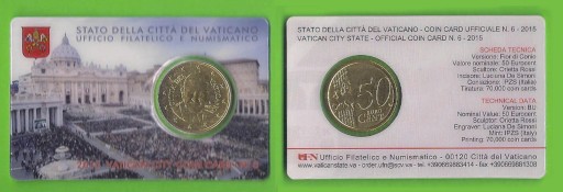 Zdjęcie oferty: Watykan 50 Euro cent Papież Franciszek Nr 6 2015