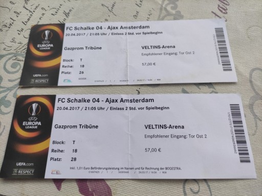 Zdjęcie oferty: Bilet Schalke- Ajax Amsterdam UEFA Europa League