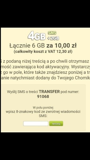 Zdjęcie oferty: Chomikuj 6 GB TRANSFER - KOD SMS - BEZTERMINOWO