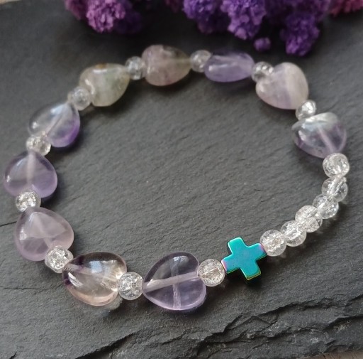Zdjęcie oferty: Bransoletka różaniec z naturalnego fluorytu i kryształu górskiego 