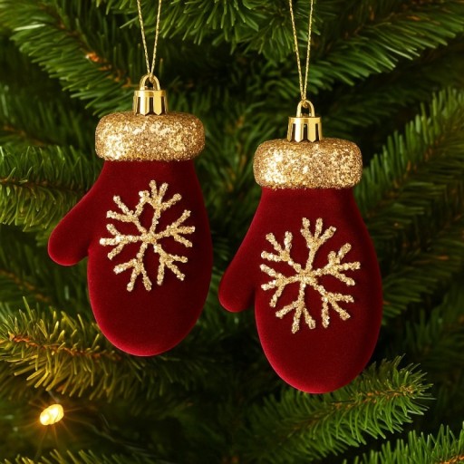 Zdjęcie oferty: Ozdoba świąteczna bordowe rękawiczki welurowe 2szt 