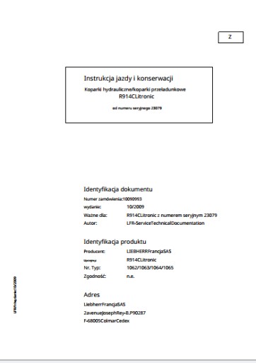 Zdjęcie oferty: Instrukcja obsługi Liebherr R 914 C PL