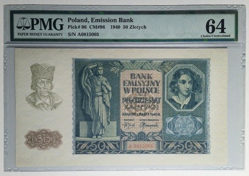 Zdjęcie oferty: 50 złotych 1940 PMG 64