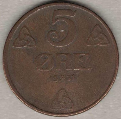 Zdjęcie oferty: Norwegia 5 ore 1931 Brąz 27 mm nr 1