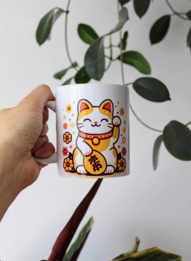 Zdjęcie oferty: Kubek Japoński kot Maneki neko żółty, japoński styl, 330ml