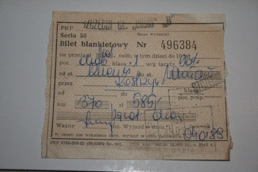 Zdjęcie oferty: Bilet  PKP Orbis Szczecin Kostrzyn Wrocław 1989r.