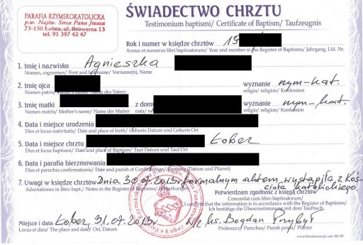 Zdjęcie oferty: Bierzmowanie / Akt Chrztu / Slubu Świadectwo 