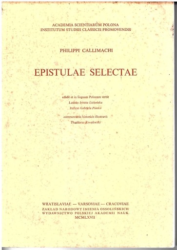 Zdjęcie oferty: Philippi Callimachi : Epistulae Selectae