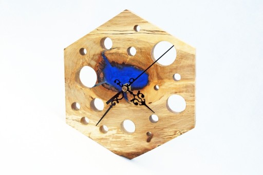 Zdjęcie oferty: Sześciokątny zegar z litego drewna, żywica epoxy