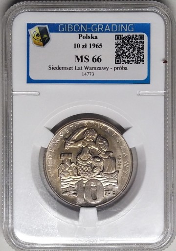 Zdjęcie oferty: 10 złotych 1965 MS66 PRÓBA 