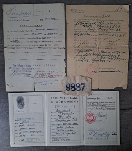 Zdjęcie oferty: Dokumenty + NUMER więźnia - KL Dachau / DOWÓD 1945