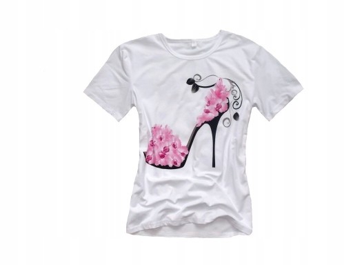 Zdjęcie oferty: biała bluzka t-shirt szpilka kwiaty.S/M 