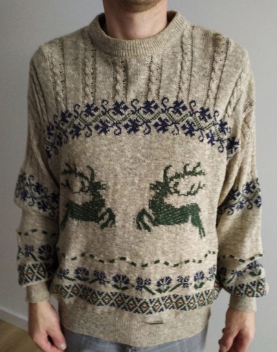 Zdjęcie oferty: Męski sweter vintage jelonki wełna jedwab XL