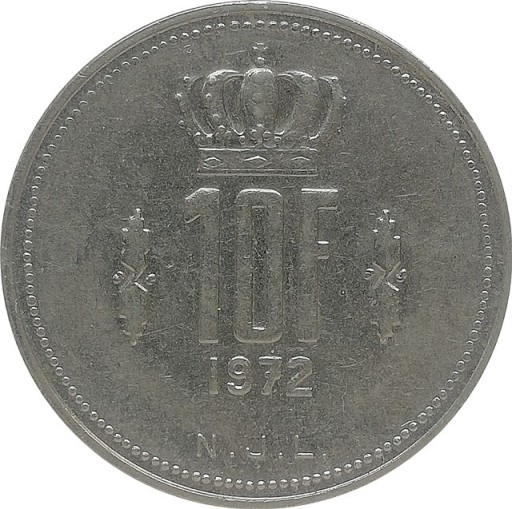 Zdjęcie oferty: Luksemburg 10 francs 1972, KM#57
