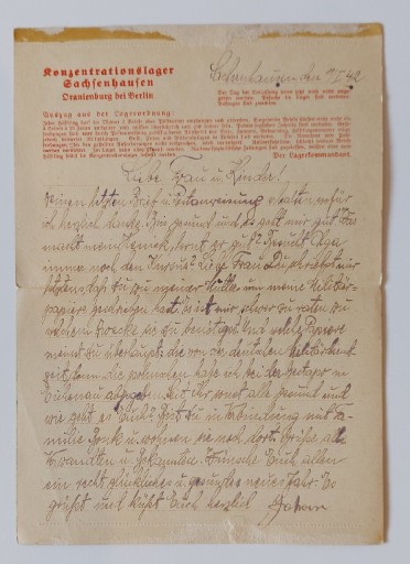 Zdjęcie oferty: List z obozu Oranienburg 1942r +koperta i znaczek