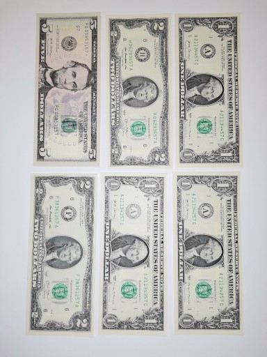 Zdjęcie oferty: Banknoty dolar USA DUŻY ZESTAW UNC x 6 szt., (46)