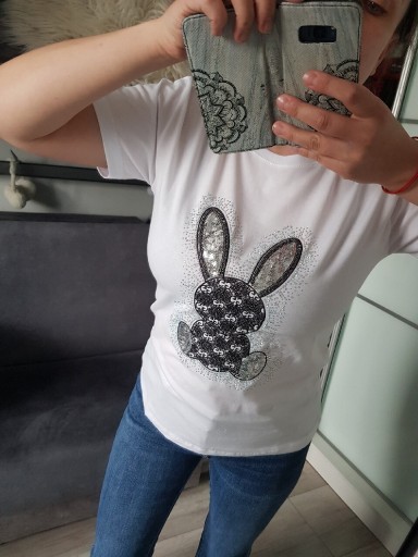 Zdjęcie oferty: Tshirt bawełna Mint królik cyrkonie M