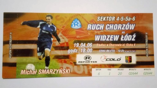 Zdjęcie oferty: Bilet Ruch Chorzów - Widzew Łódź 11.04.2006