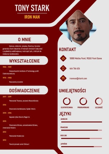 Zdjęcie oferty: Szablon CV "Tony Stark"