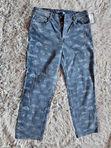 Zdjęcie oferty: Nowa spodnie jeans 48 h&M niebieskie napisy