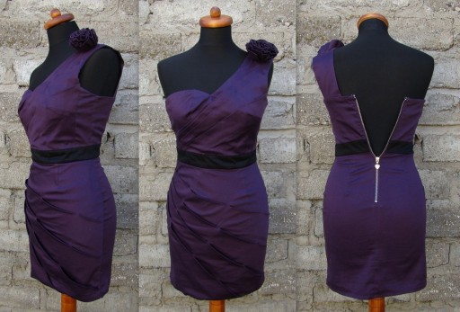 Zdjęcie oferty: Sukienka krótka fioletowa z czarnym paskiem