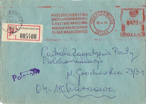 Zdjęcie oferty: Małaszewicze (Terespol) - Koperty polecone 1960-80