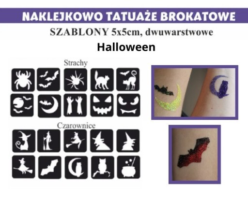 Zdjęcie oferty: Szablony do tatuaży brokatowych Halloween 100szt. 