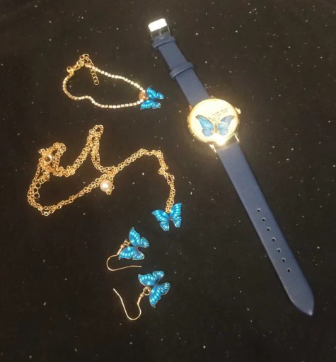 Zdjęcie oferty: Złoto niebieski zegarek damski kwarcowy +biżuteria