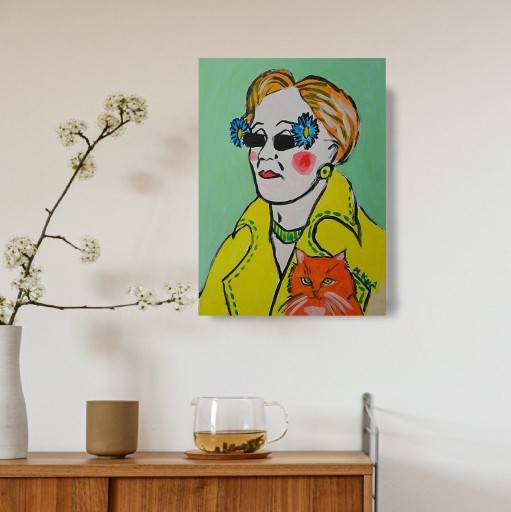 Zdjęcie oferty: obraz do salonu portret babcia z rudym kotkiem