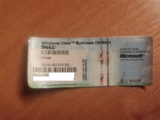 Zdjęcie oferty: Naklejka Windows Vista Business