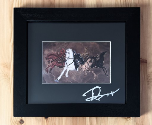 Zdjęcie oferty: JEŹDŹCY APOKALIPSY (Świat Dysku) – obraz z AUTOGRAFEM Terry’ego Pratchetta