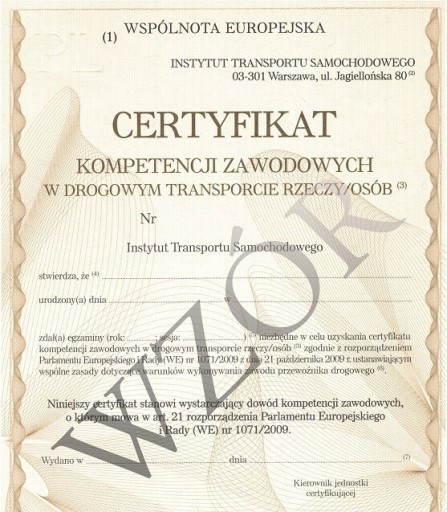 Zdjęcie oferty: Certyfikat kompetencji  Przewóz Rzeczy LICENCJA