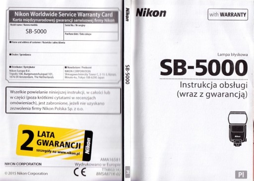 Zdjęcie oferty: SB-5000 Nikon Instrukcja obsługi papierowa