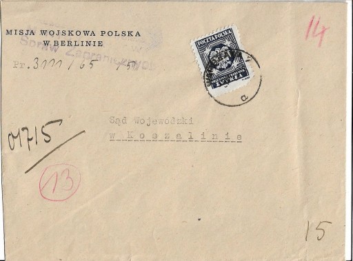 Zdjęcie oferty: Koperta z 1957r. Misja Wojskowa Polska w Berlinie.