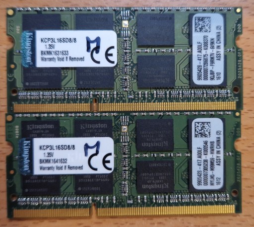 Zdjęcie oferty: Sprzedam RAM KINGSTON 2x 8GB DDR3L (SO-DIMM) 16GB