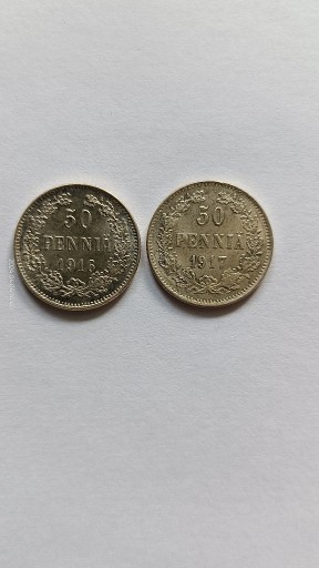 Zdjęcie oferty: Finlandia 2 x 50 pennia 1916, 1917 r. - srebro. 