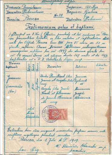 Zdjęcie oferty: Odpis dokumentu z 1919r - Bircza