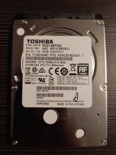 Zdjęcie oferty: DYSK HDD 500 GB TOSHIBA MQ01ABF050