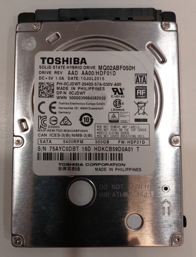 Zdjęcie oferty: Dysk twardy HDD 2,5" TOSHIBA 500GB 5400 64MB
