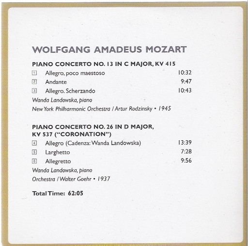 Zdjęcie oferty: MOZART Piano concertos 13,26 WANDA LANDOWSKA