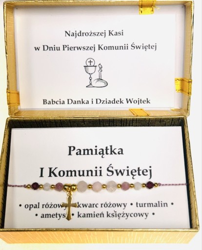 Zdjęcie oferty: Bransoletka Pamiątka I Komunii Świętej  Kamienie naturalne Złoty Krzyżyk