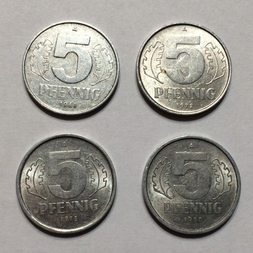 Zdjęcie oferty: 5 Pfennig fenigów 4 sztuki  Niemcy DDR  NRD