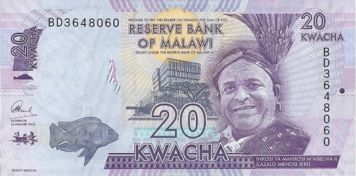 Zdjęcie oferty: Malawi - 20 Kwacha - 2016 - P63 - St.1