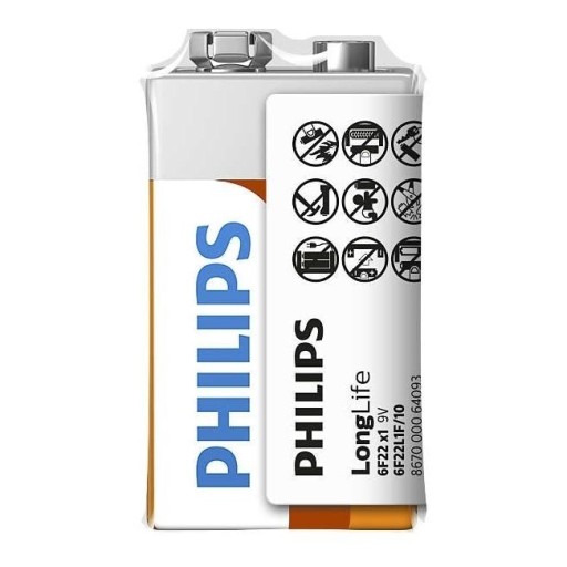 Zdjęcie oferty: Bateria Philips (9V) POMARAŃCZOWA Longlife extra zinc chloride 6F22L1F/10