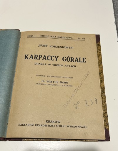 Zdjęcie oferty: KARPACCY GÓRALE- JÓZEF KORZENIOWSKI -1923 
