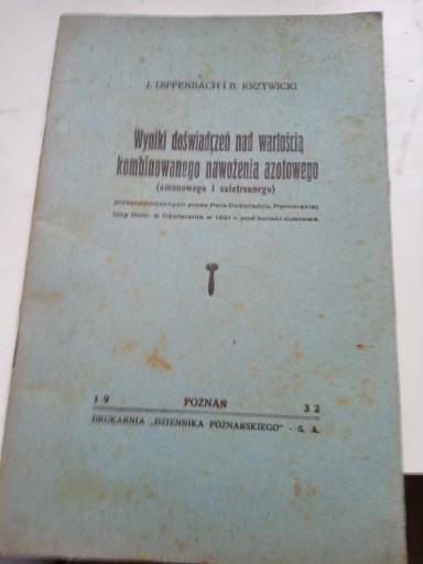 Zdjęcie oferty: WYNIKIDOŚWIADCZEŃ NAD WARTOŚCIĄ KOMBINOWANEGO 1932