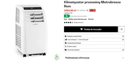 Zdjęcie oferty: Świetny Klimatyzator przenośny SmartWifi 10000 BTU