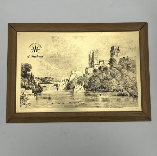 Zdjęcie oferty: obraz metalowy durham zamek katedra łódki stary
