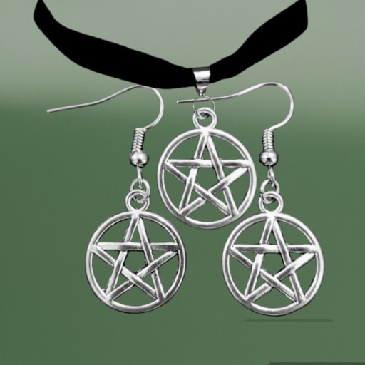 Zdjęcie oferty: Komplet choker, kolczyki pentagram witch metal y2k