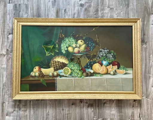 Zdjęcie oferty: Obraz olejny na płótnie, owoce, złota rama drewno